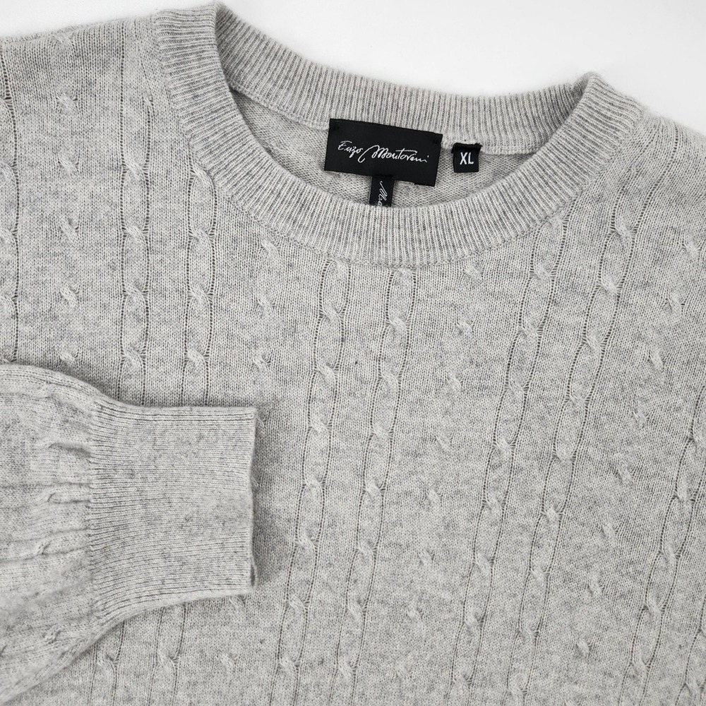 Enzo Mantovani Mens Gray Cashmere Silk Cable Knit Sweater Size XL Old Money